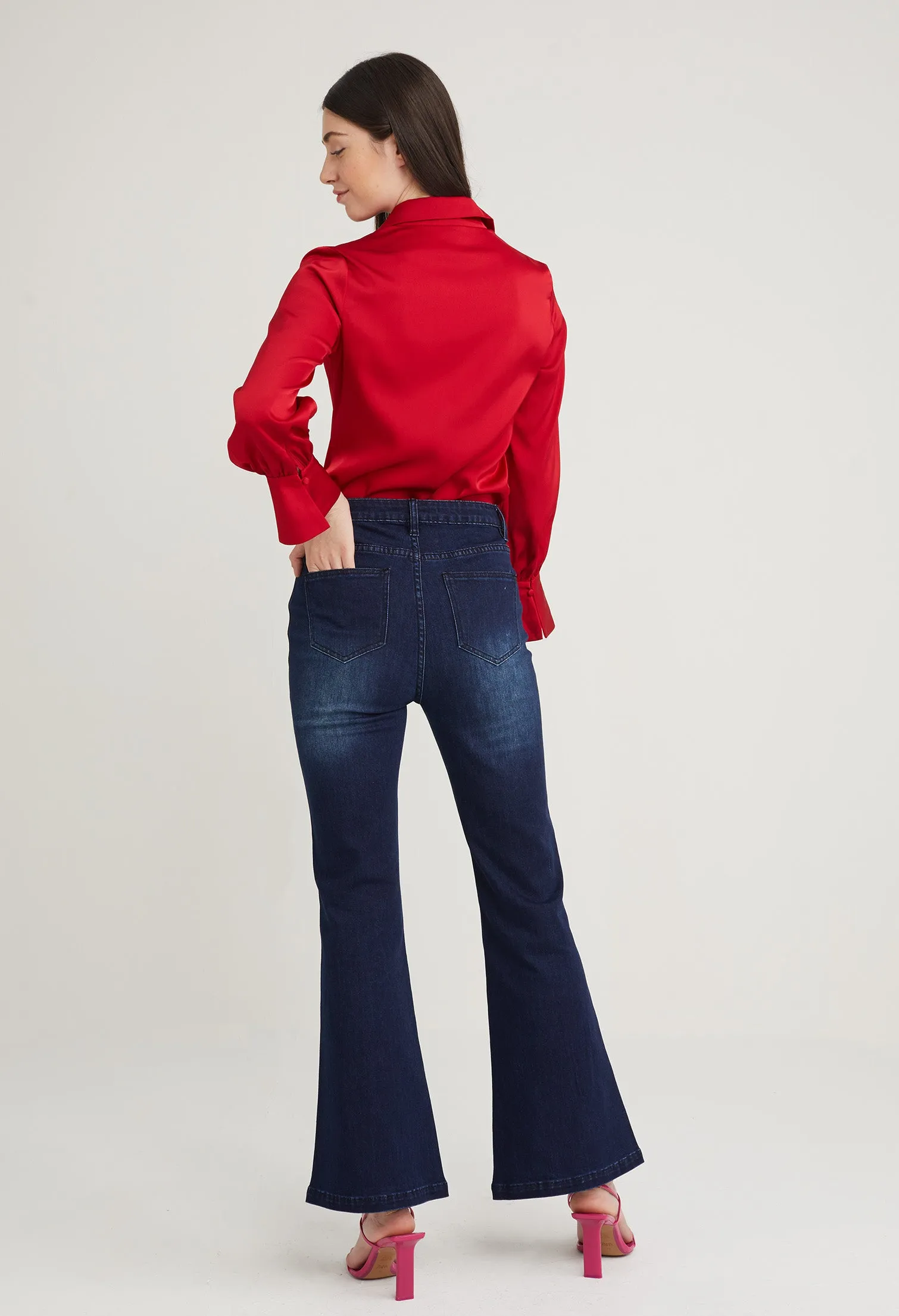High Rise Flared Accent Denim Jeans