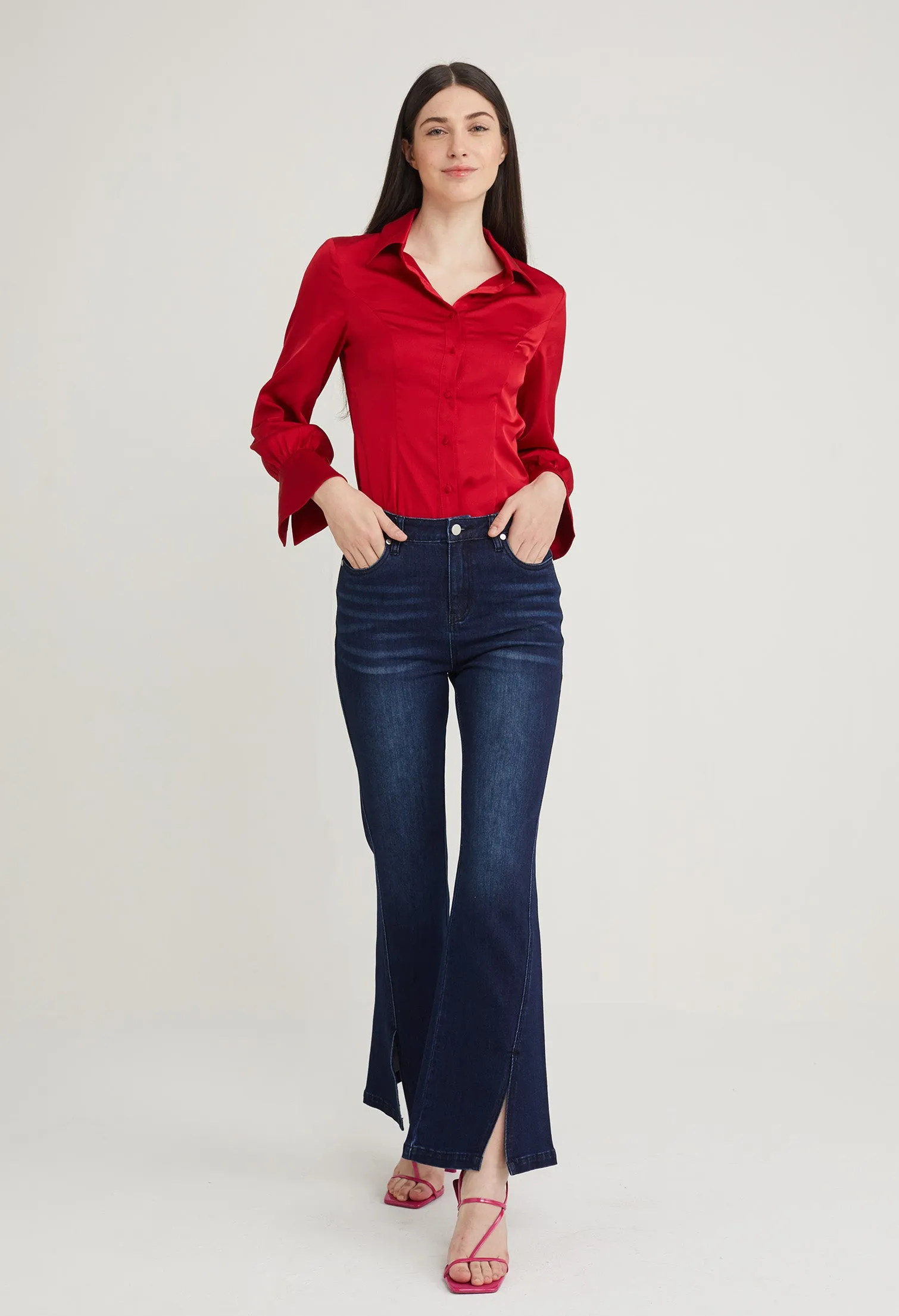 High Rise Flared Accent Denim Jeans