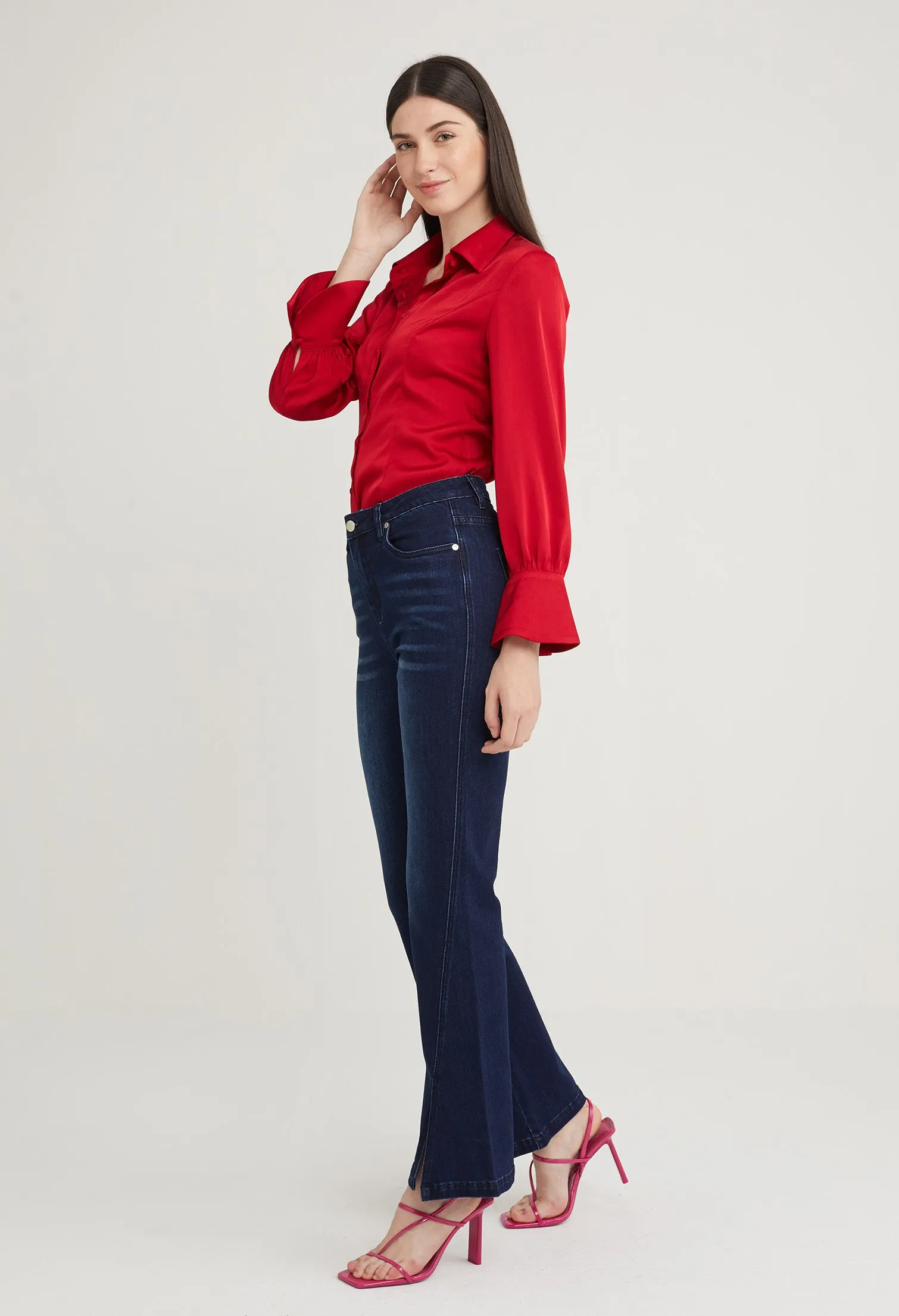 High Rise Flared Accent Denim Jeans
