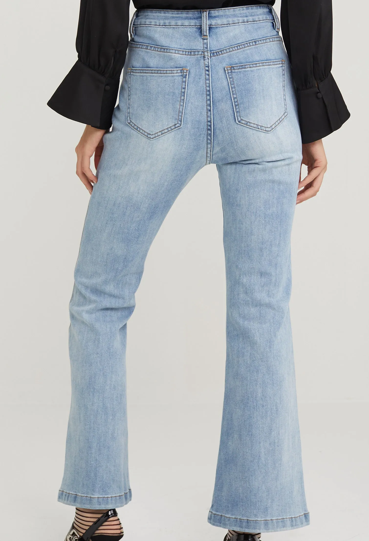 High Rise Flared Accent Denim Jeans