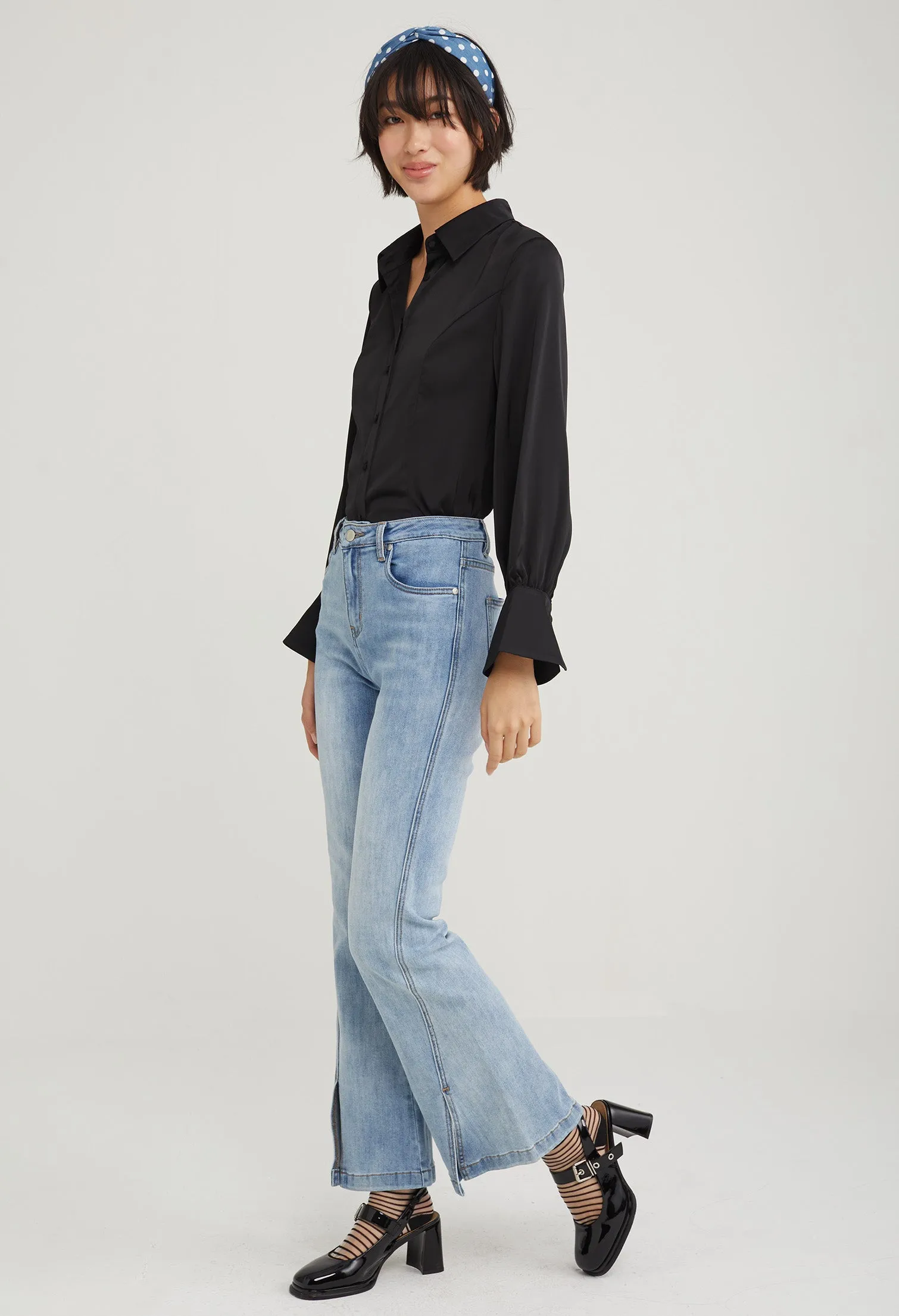 High Rise Flared Accent Denim Jeans