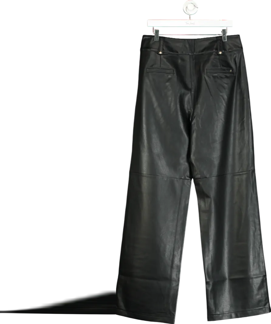 Holland Cooper Black High Waisted Faux Leather Trousers UK 14