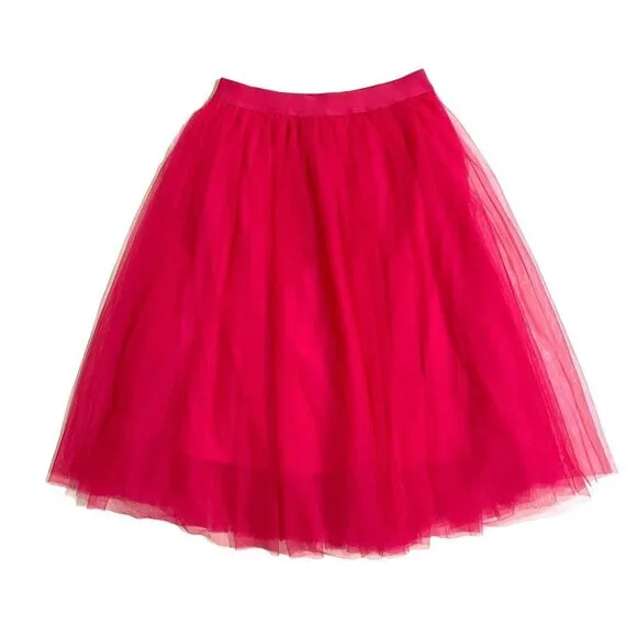 Hot Pink Tulle Skirt Mid Length SZ M Haute Monde Elastic Waist NWT