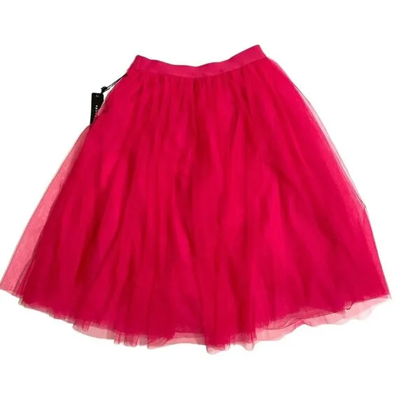 Hot Pink Tulle Skirt Mid Length SZ M Haute Monde Elastic Waist NWT