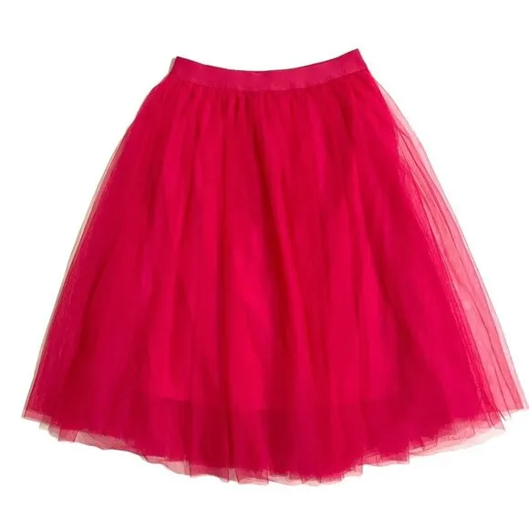 Hot Pink Tulle Skirt Mid Length SZ M Haute Monde Elastic Waist NWT