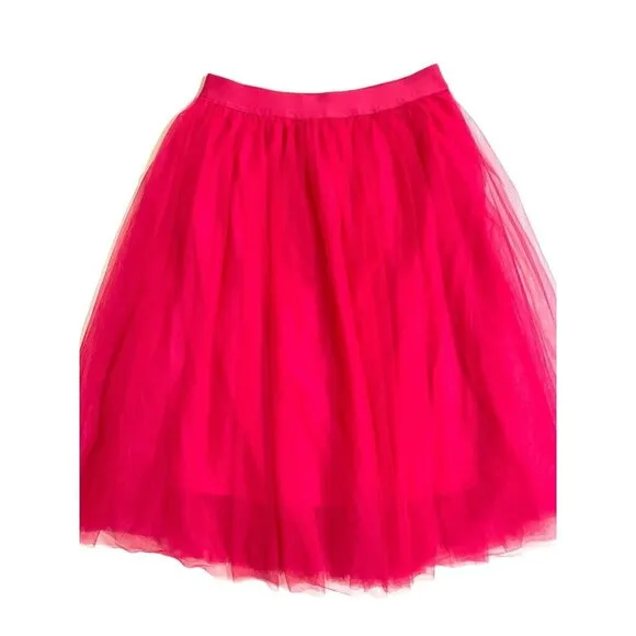 Hot Pink Tulle Skirt Mid Length SZ M Haute Monde Elastic Waist NWT