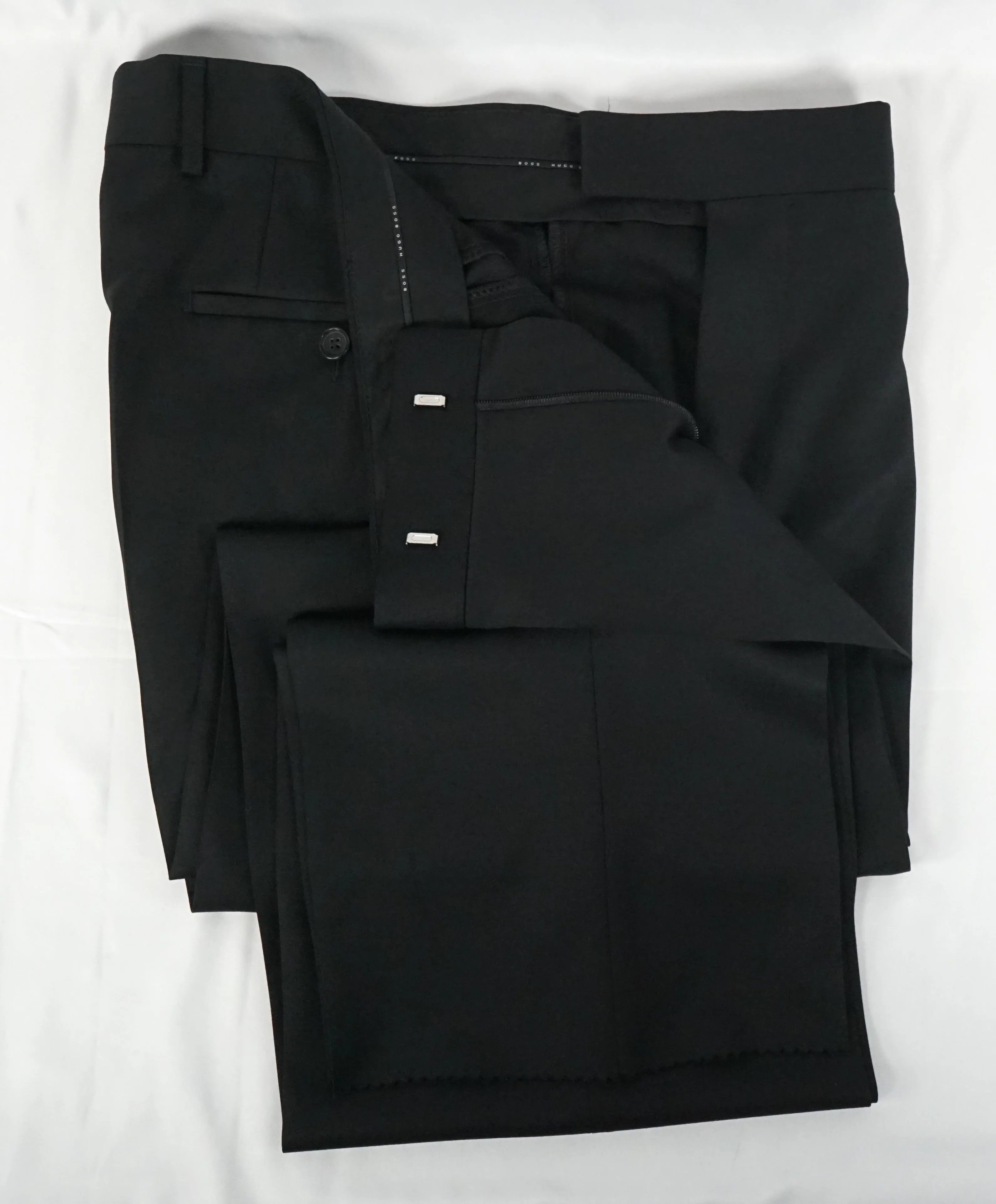 HUGO BOSS - “Pasoloni/Movie US_2" Solid Black Wool Flat Dress Pants - 36W