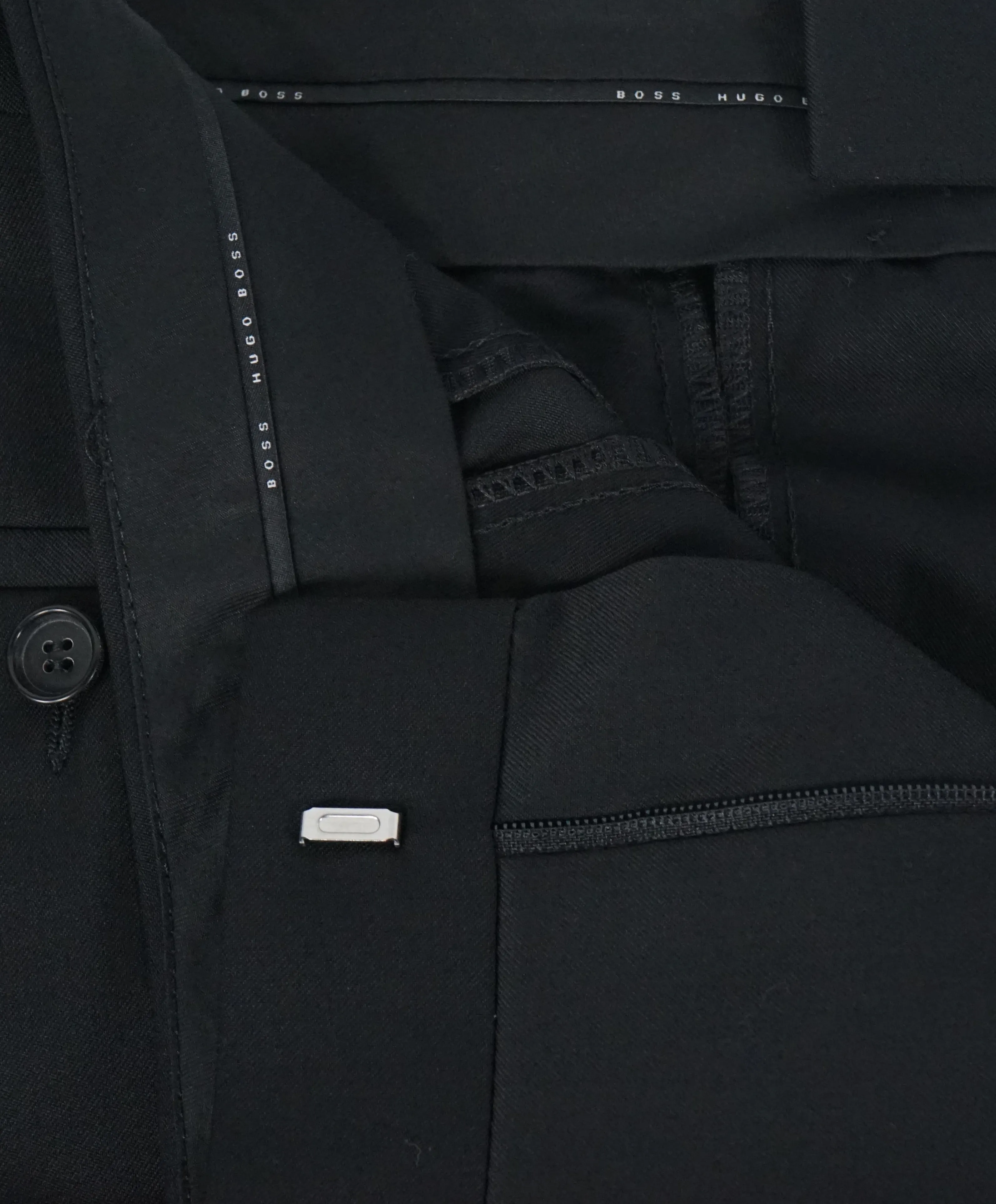 HUGO BOSS - “Pasoloni/Movie US_2" Solid Black Wool Flat Dress Pants - 36W