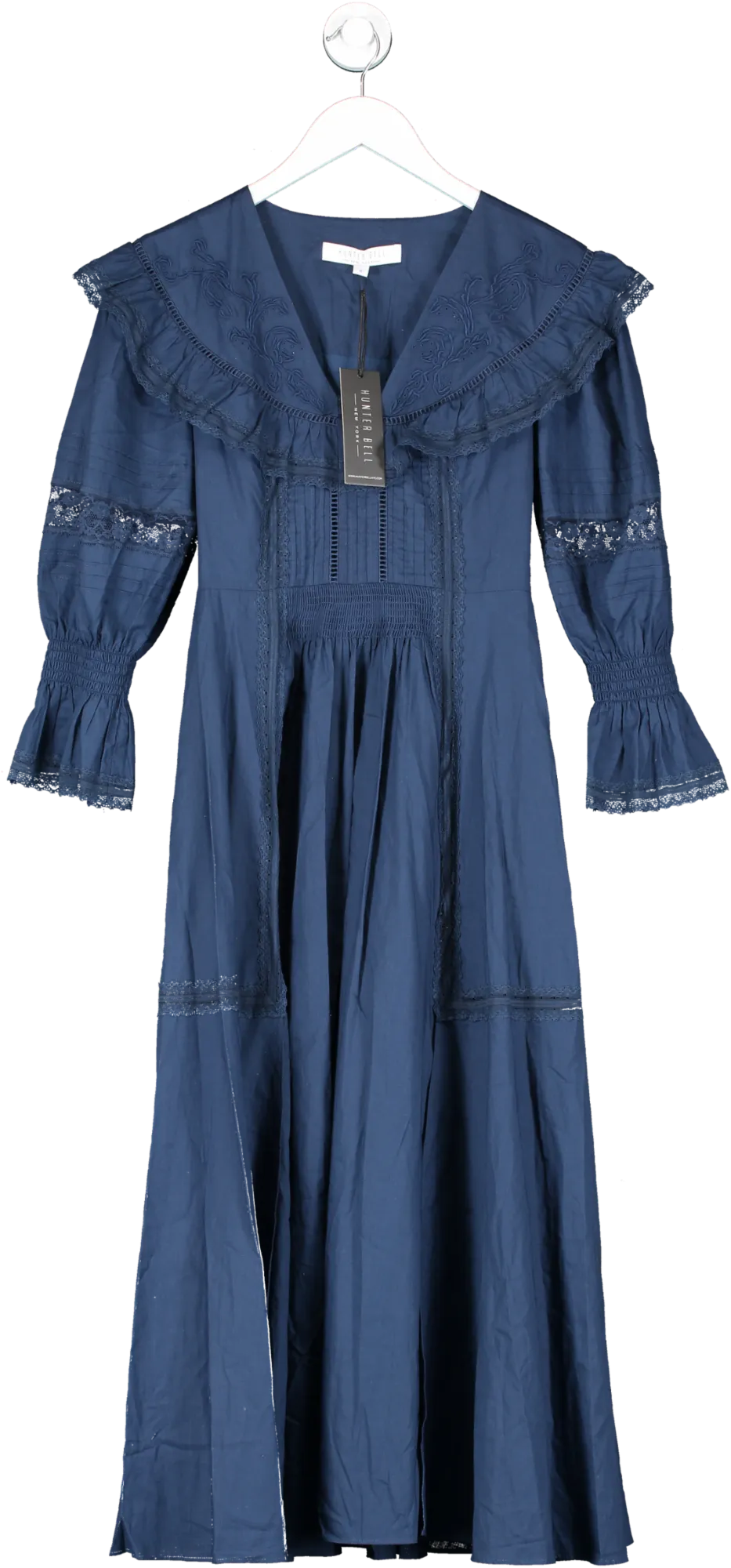 Hunter Bell Blue Selena Cotton Voile Ruffle Lace Midi Dress UK XS