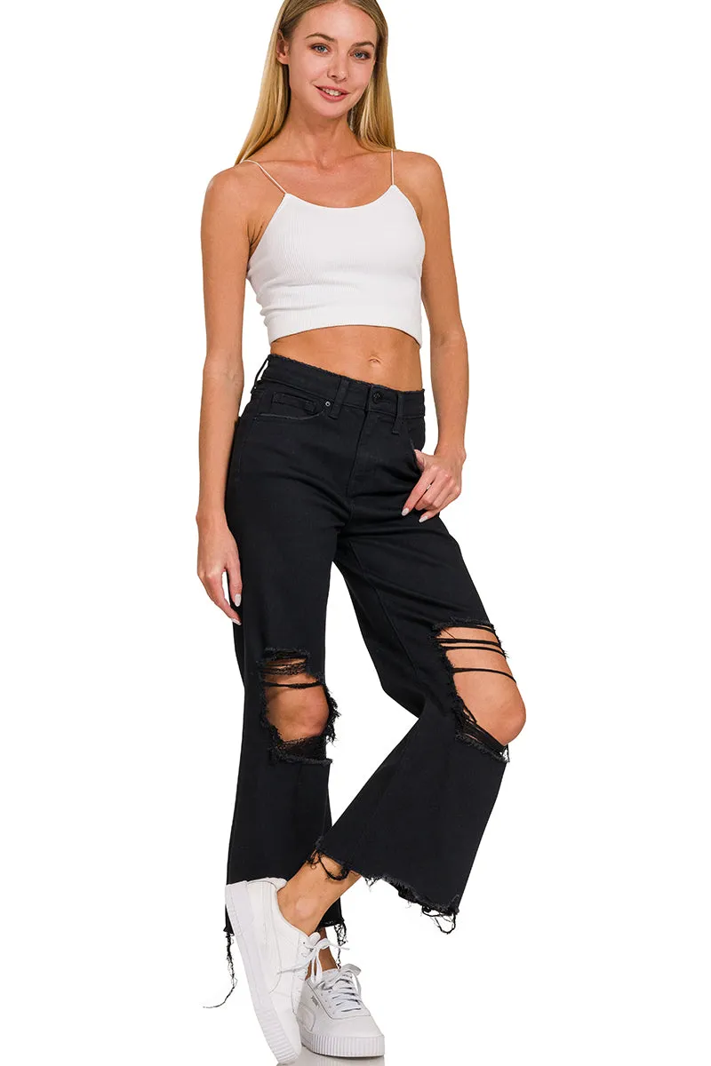 HW DISTRESSED KNEE FLARE JEAN BY ZENANA