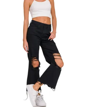 HW DISTRESSED KNEE FLARE JEAN BY ZENANA