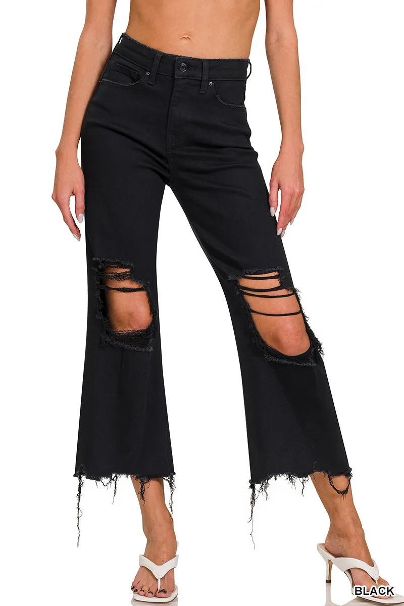 HW DISTRESSED KNEE FLARE JEAN BY ZENANA
