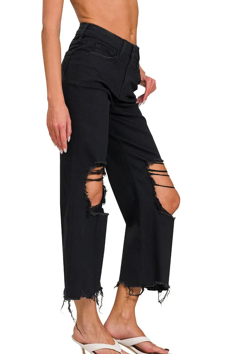 HW DISTRESSED KNEE FLARE JEAN BY ZENANA