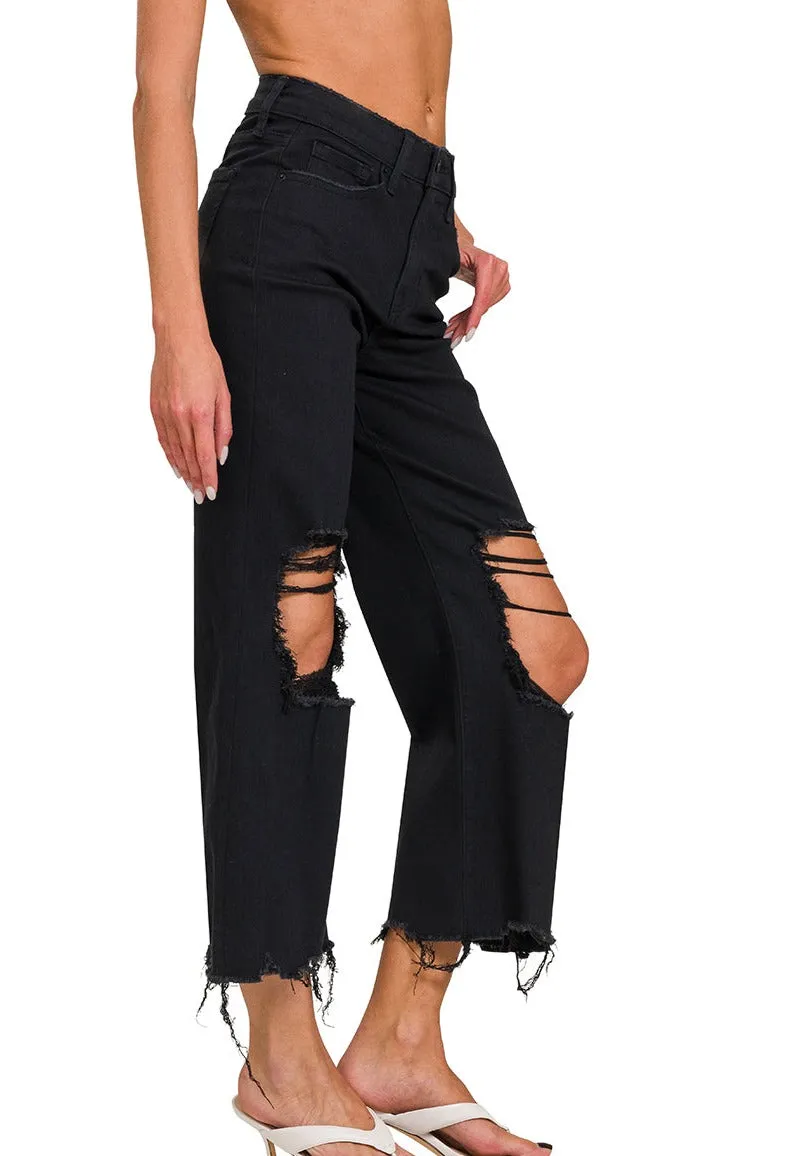 HW DISTRESSED KNEE FLARE JEAN BY ZENANA