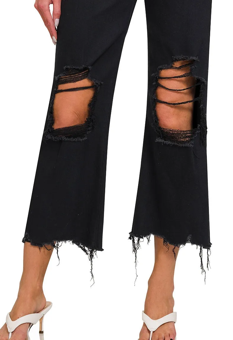 HW DISTRESSED KNEE FLARE JEAN BY ZENANA