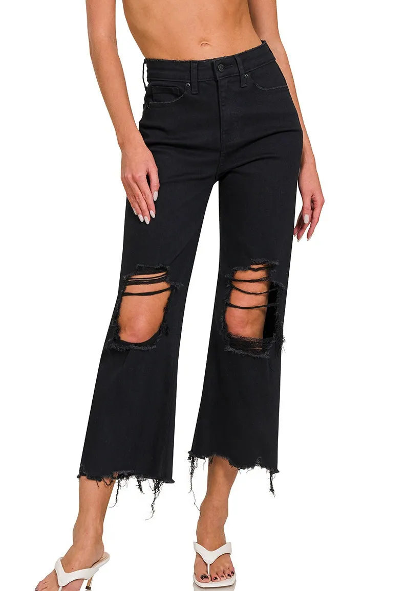 HW DISTRESSED KNEE FLARE JEAN BY ZENANA