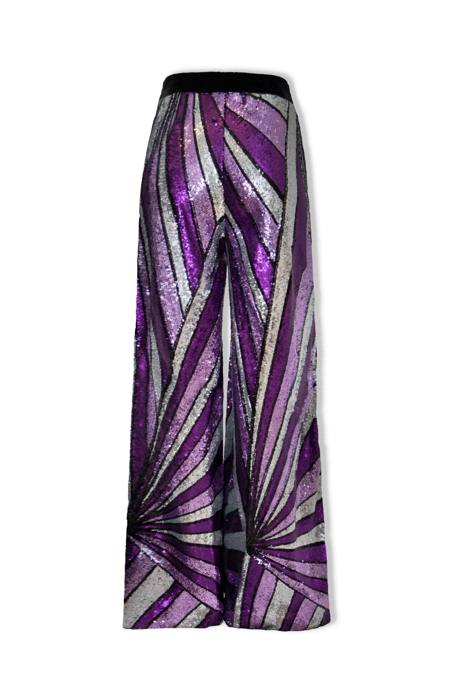 Ilona Rich Purple Geometrical Sequin Wide Leg Trousers