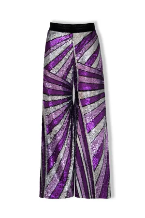 Ilona Rich Purple Geometrical Sequin Wide Leg Trousers