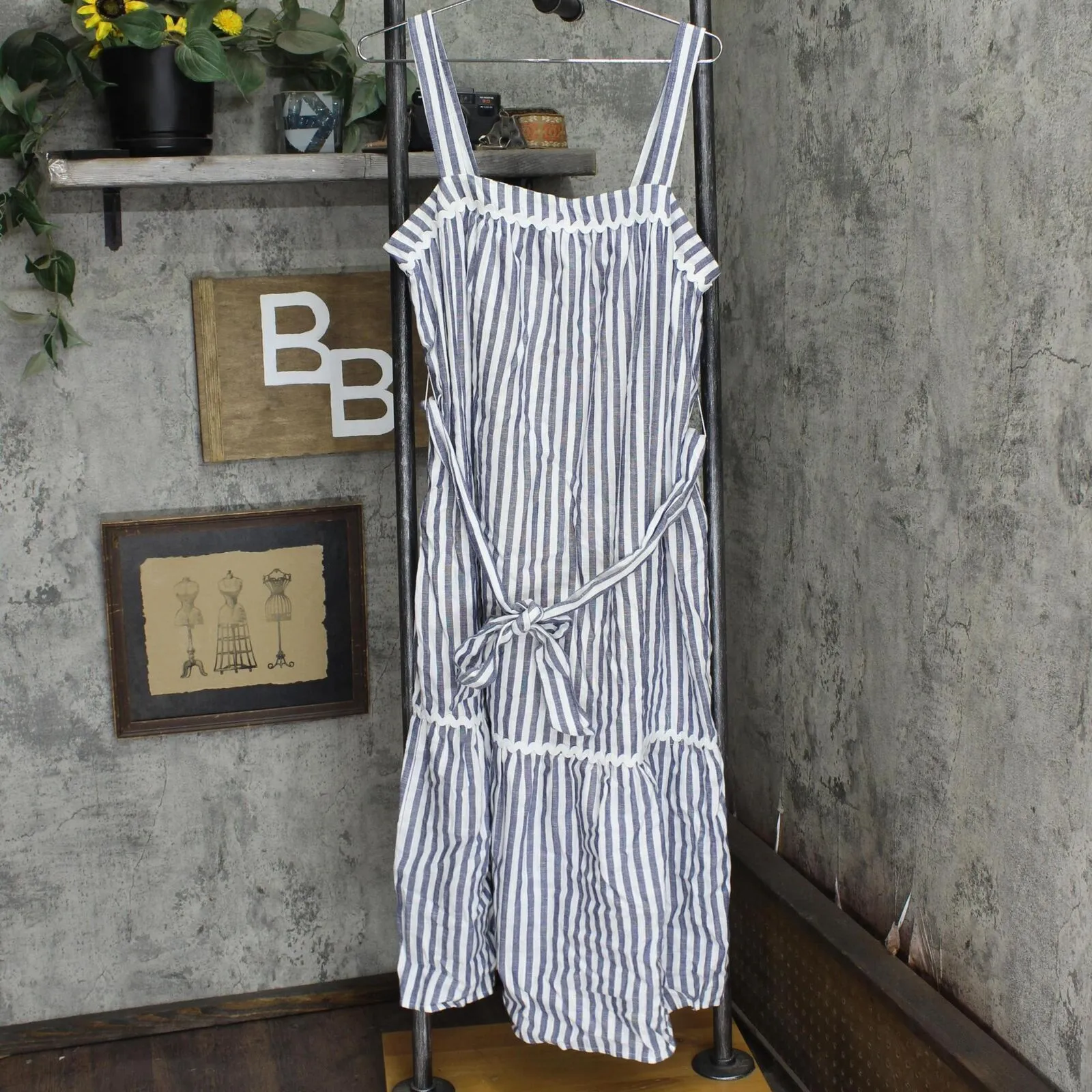 I.n.c. International Concepts Striped Sleeveless Sundress Dress Navy White 14