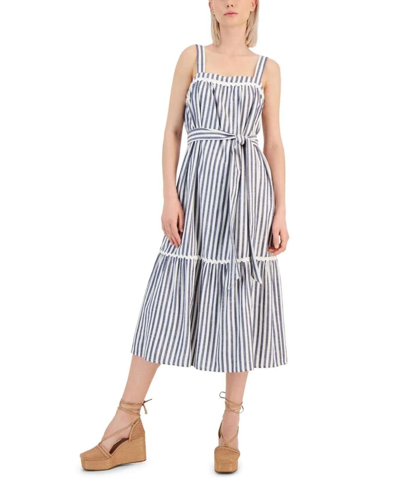 I.n.c. International Concepts Striped Sleeveless Sundress Dress Navy White 14