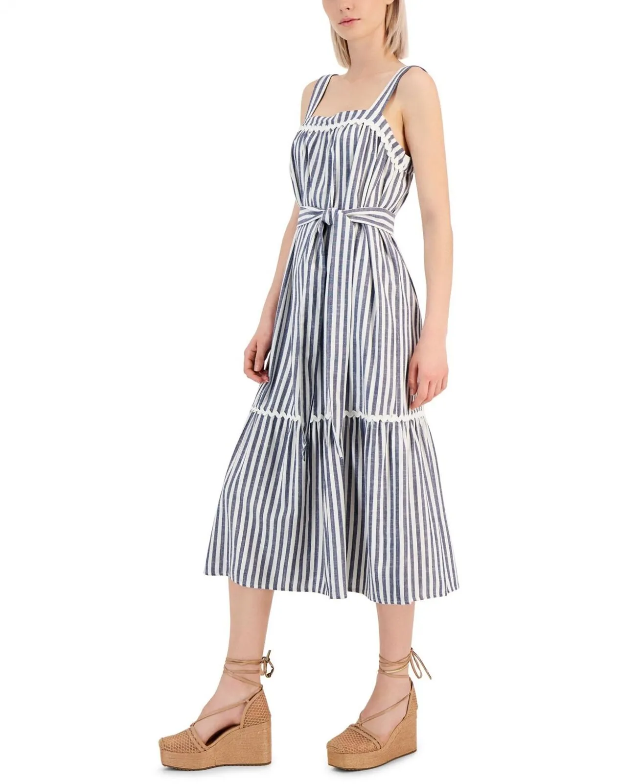 I.n.c. International Concepts Striped Sleeveless Sundress Dress Navy White 14