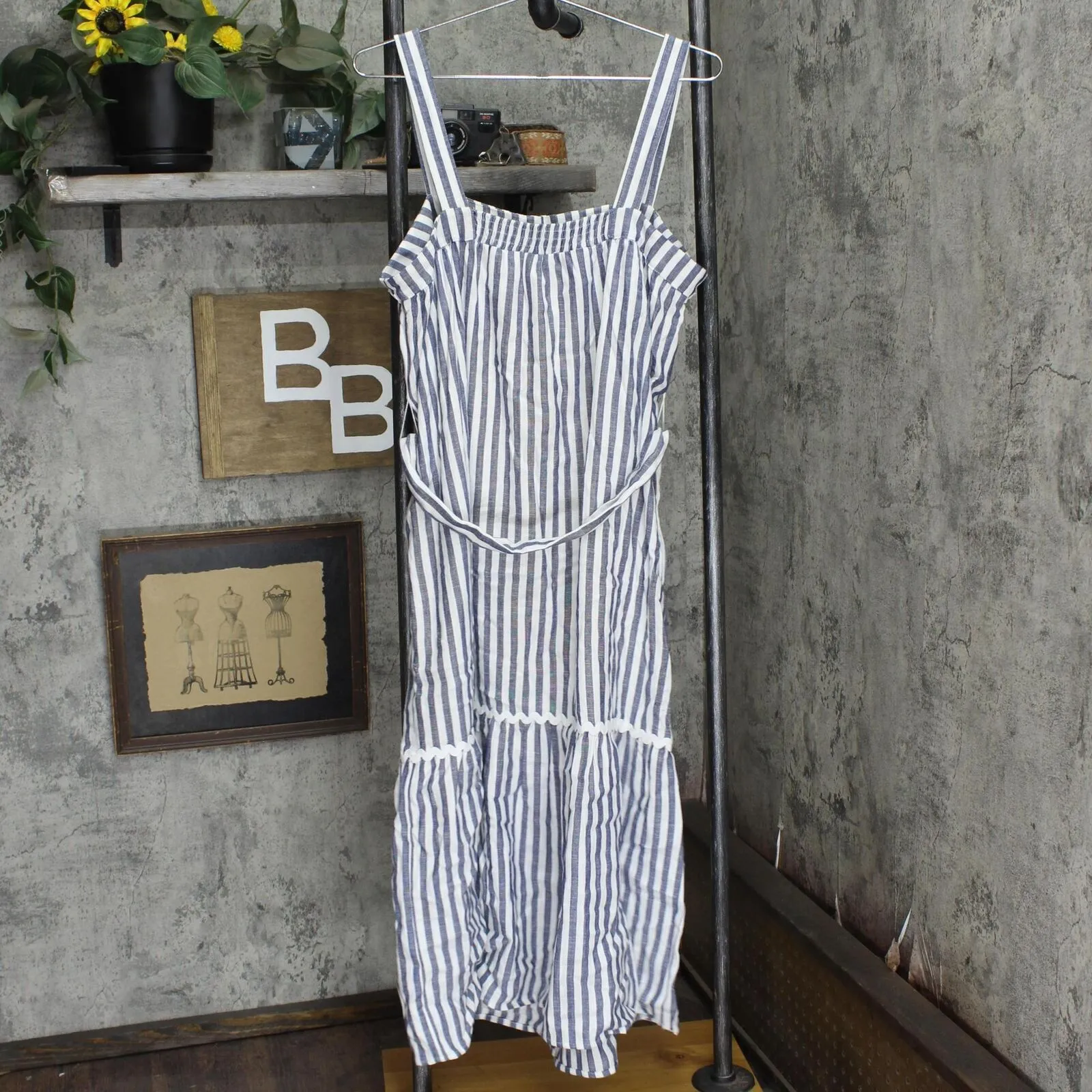I.n.c. International Concepts Striped Sleeveless Sundress Dress Navy White 14