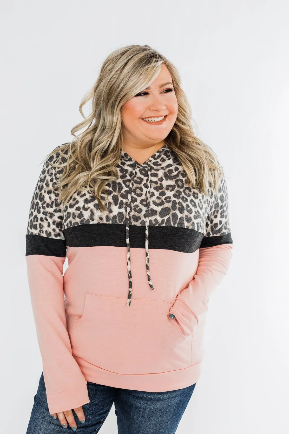 Into the Jungle Color Block Hoodie- Blush & Leopard