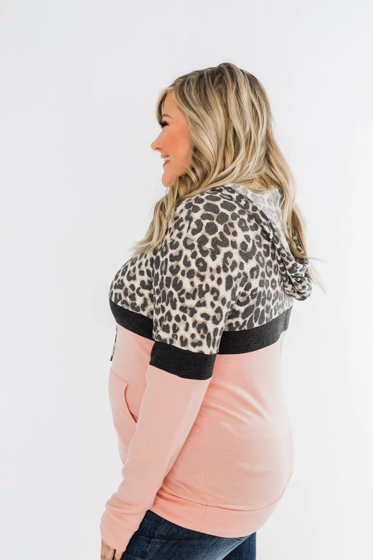 Into the Jungle Color Block Hoodie- Blush & Leopard