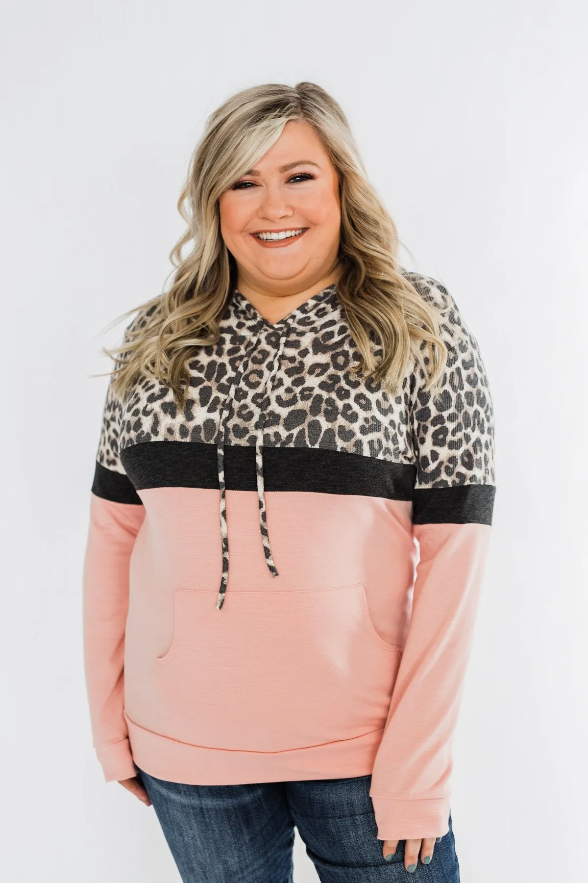 Into the Jungle Color Block Hoodie- Blush & Leopard