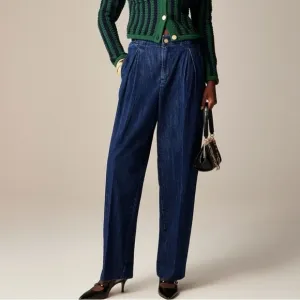 J. Crew Women’s Tapered jean with pleats 1984 rigid denim deep blue Sz 27P NWT