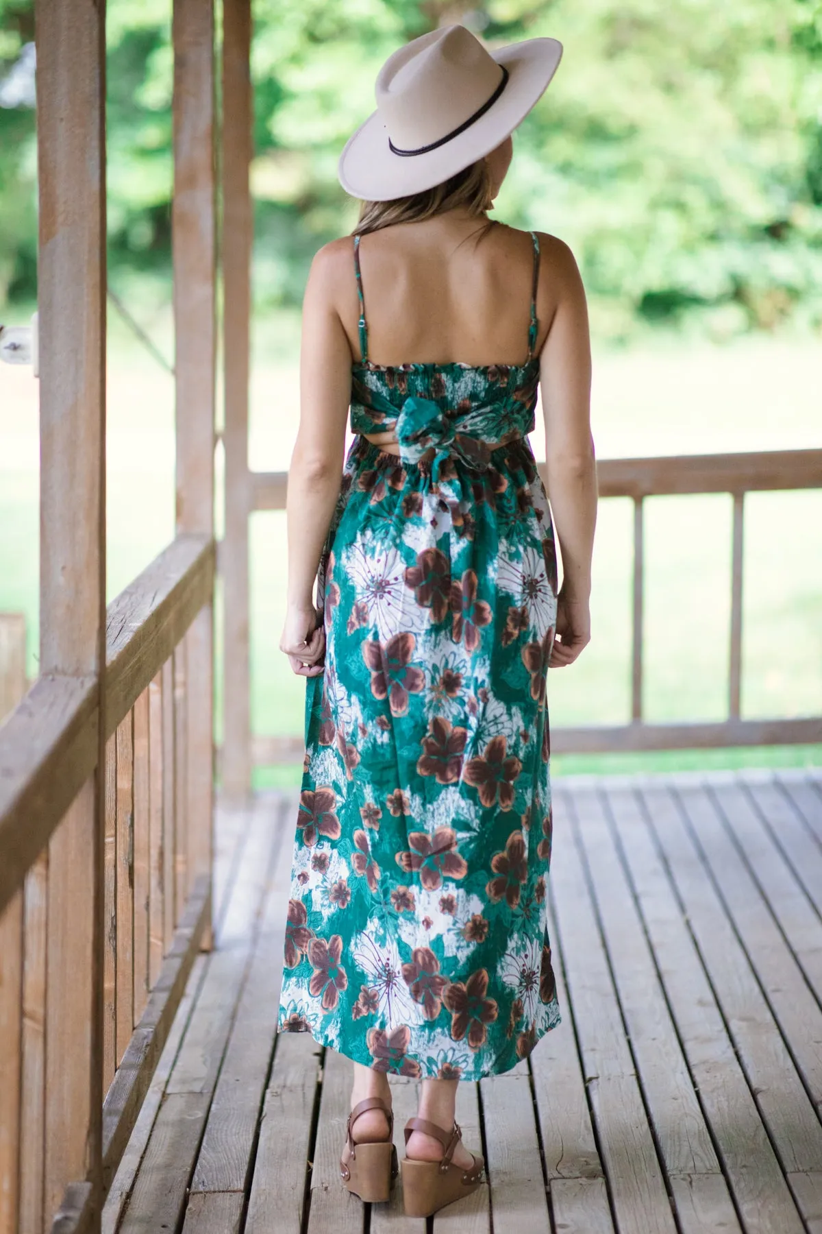 Jade and Brown Floral Print Maxi Dress
