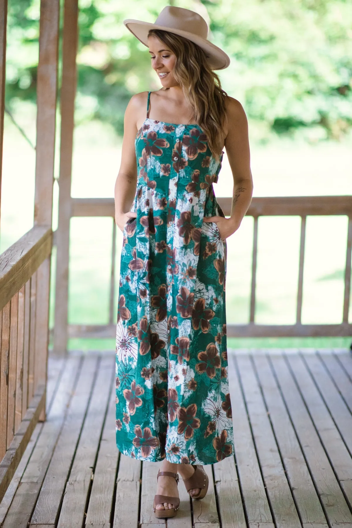 Jade and Brown Floral Print Maxi Dress