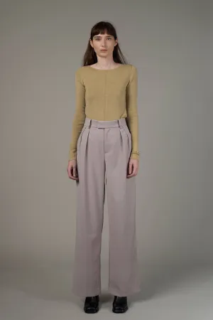 JLW008 Elastic Detail Wide-Leg Pants-Pastel Grey