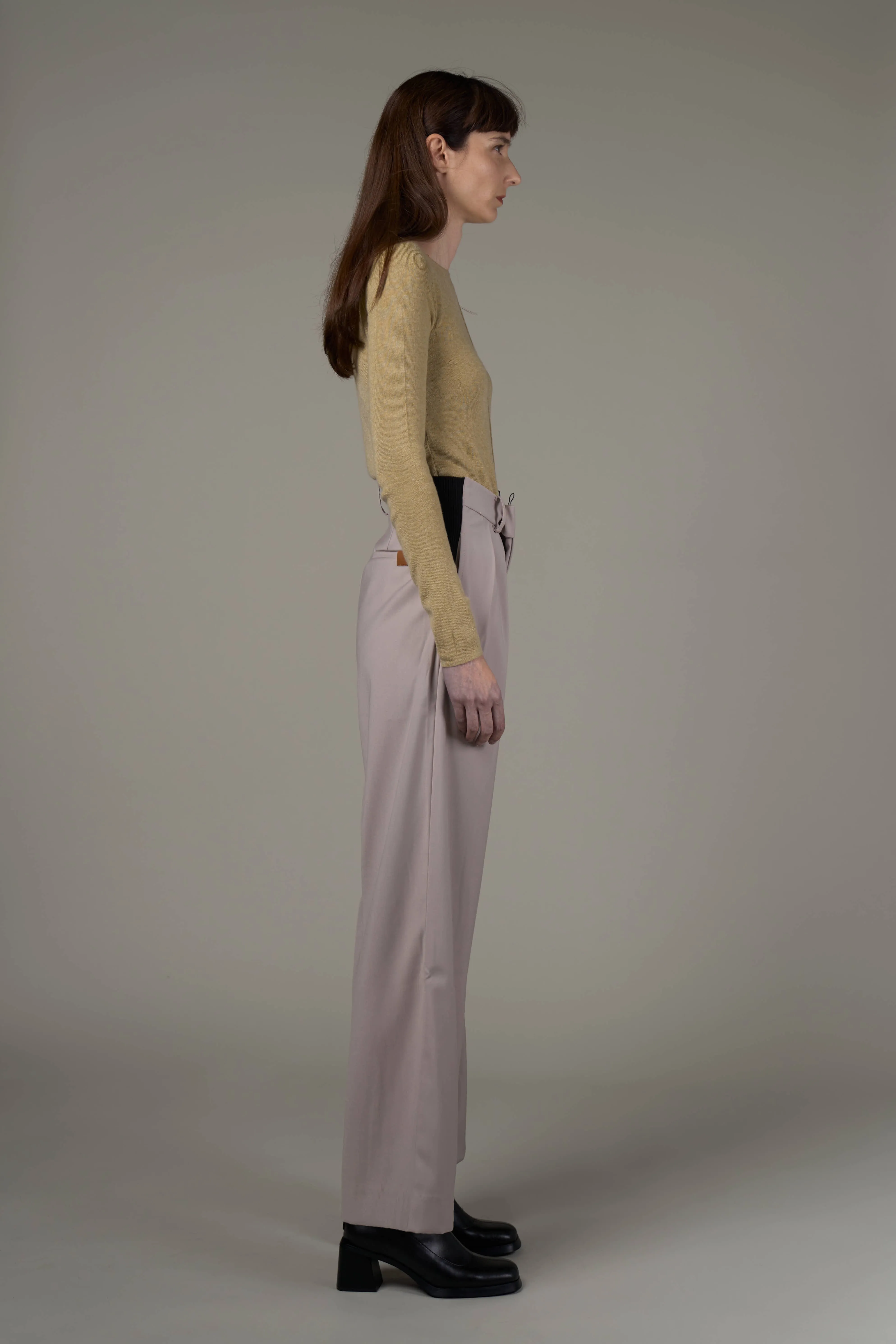 JLW008 Elastic Detail Wide-Leg Pants-Pastel Grey