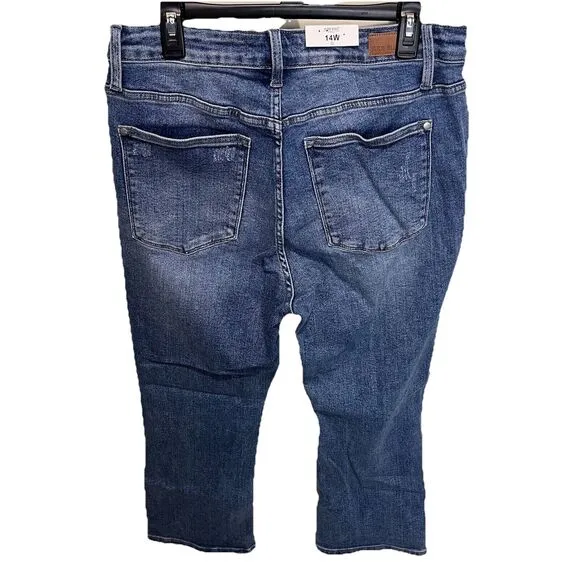 Judy Blue Mid Rise Mini Bootcut Non Distressed Hem Denim Medium Wash 14W