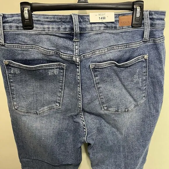 Judy Blue Mid Rise Mini Bootcut Non Distressed Hem Denim Medium Wash 14W