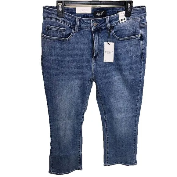Judy Blue Mid Rise Mini Bootcut Non Distressed Hem Denim Medium Wash 14W