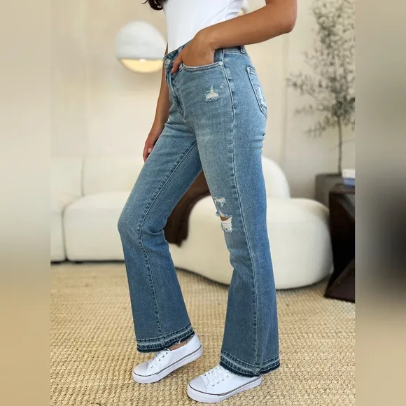 Judy Blue Mid Rise Released Shadow Raw Hem Bootcut Denim Jeans Various NEW