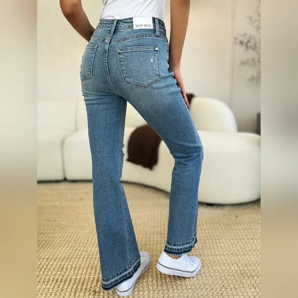 Judy Blue Mid Rise Released Shadow Raw Hem Bootcut Denim Jeans Various NEW