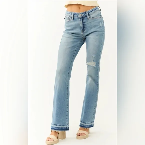 Judy Blue Mid Rise Released Shadow Raw Hem Bootcut Denim Jeans Various NEW