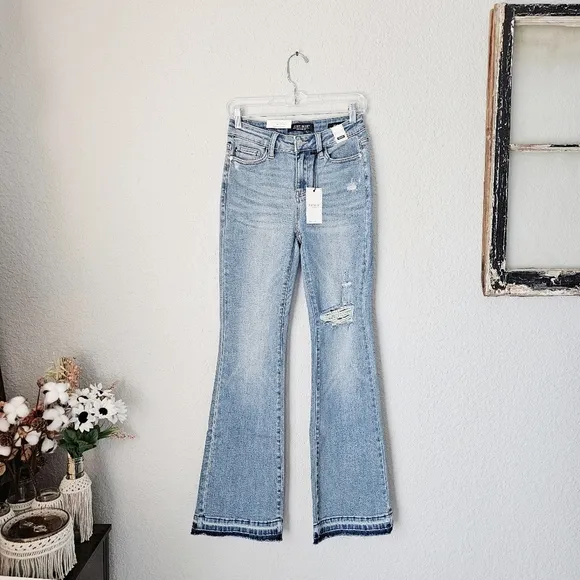 Judy Blue Mid Rise Released Shadow Raw Hem Bootcut Denim Jeans Various NEW