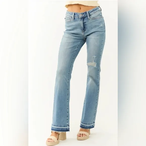 Judy Blue Mid Rise Released Shadow Raw Hem Bootcut Denim Jeans Various NEW