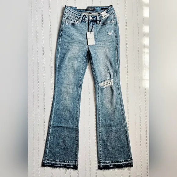 Judy Blue Mid Rise Released Shadow Raw Hem Bootcut Denim Jeans Various NEW