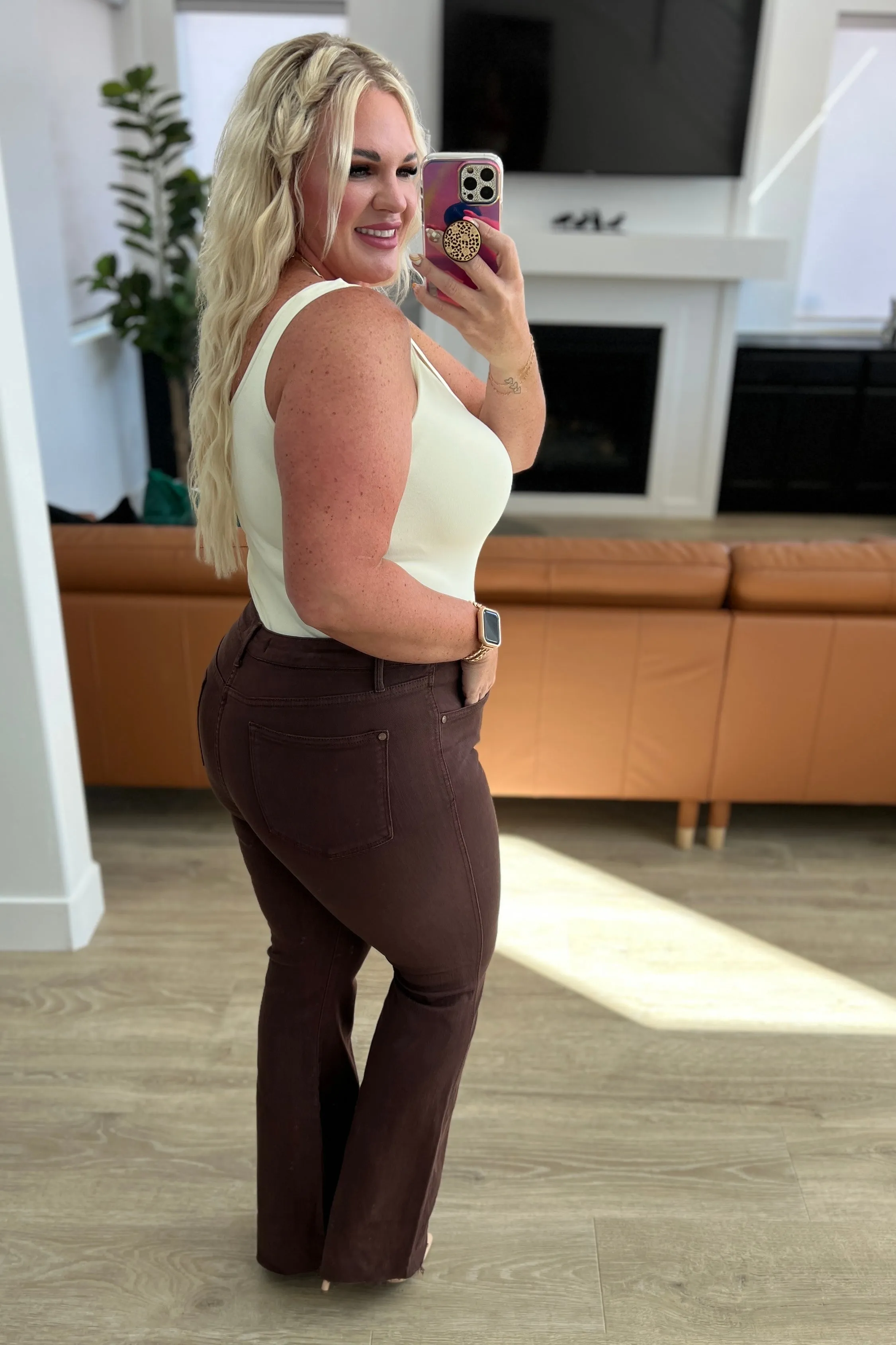 JUDY BLUE Sienna High Rise Control Top Flare Jeans in Espresso