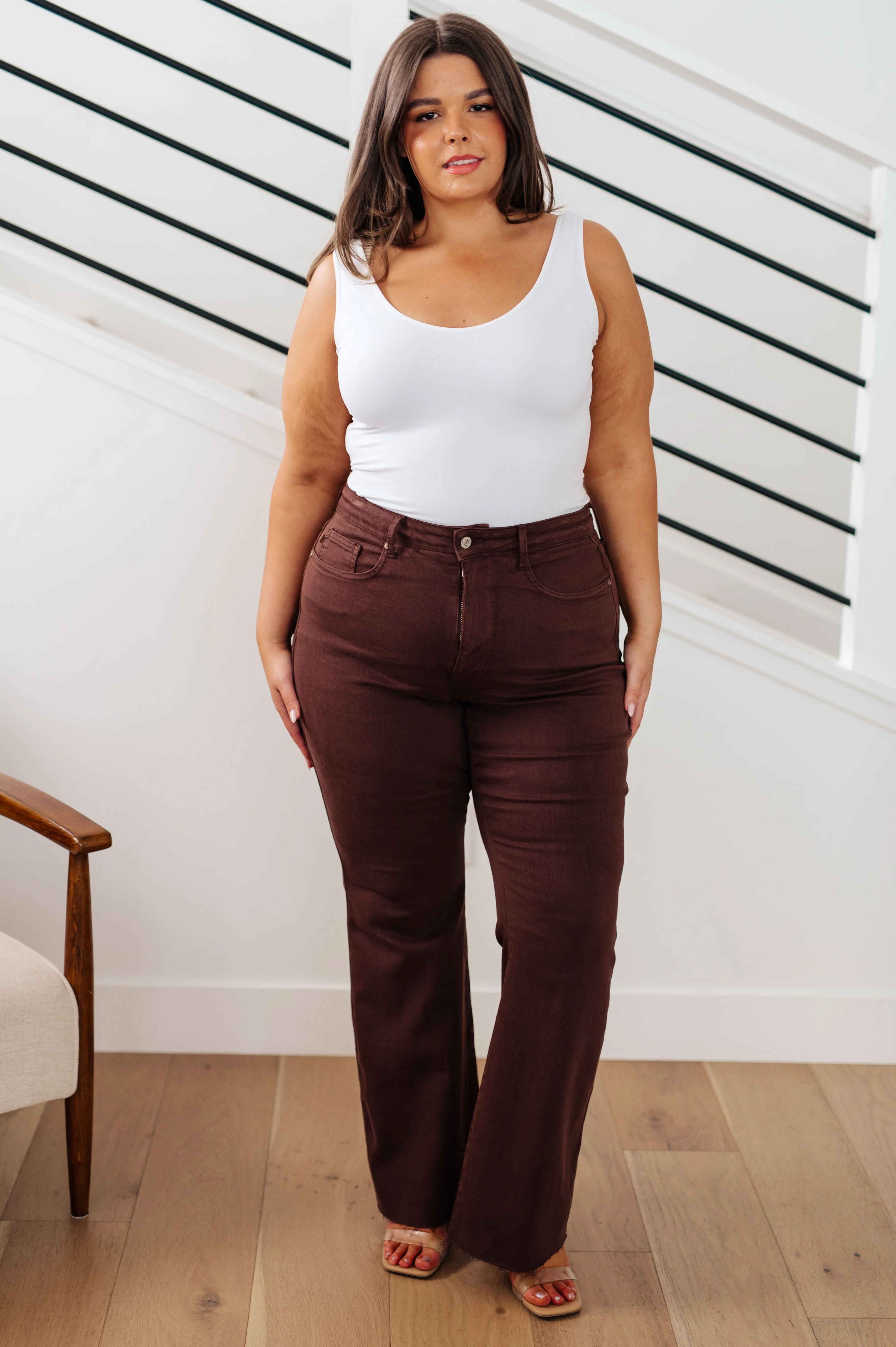 JUDY BLUE Sienna High Rise Control Top Flare Jeans in Espresso