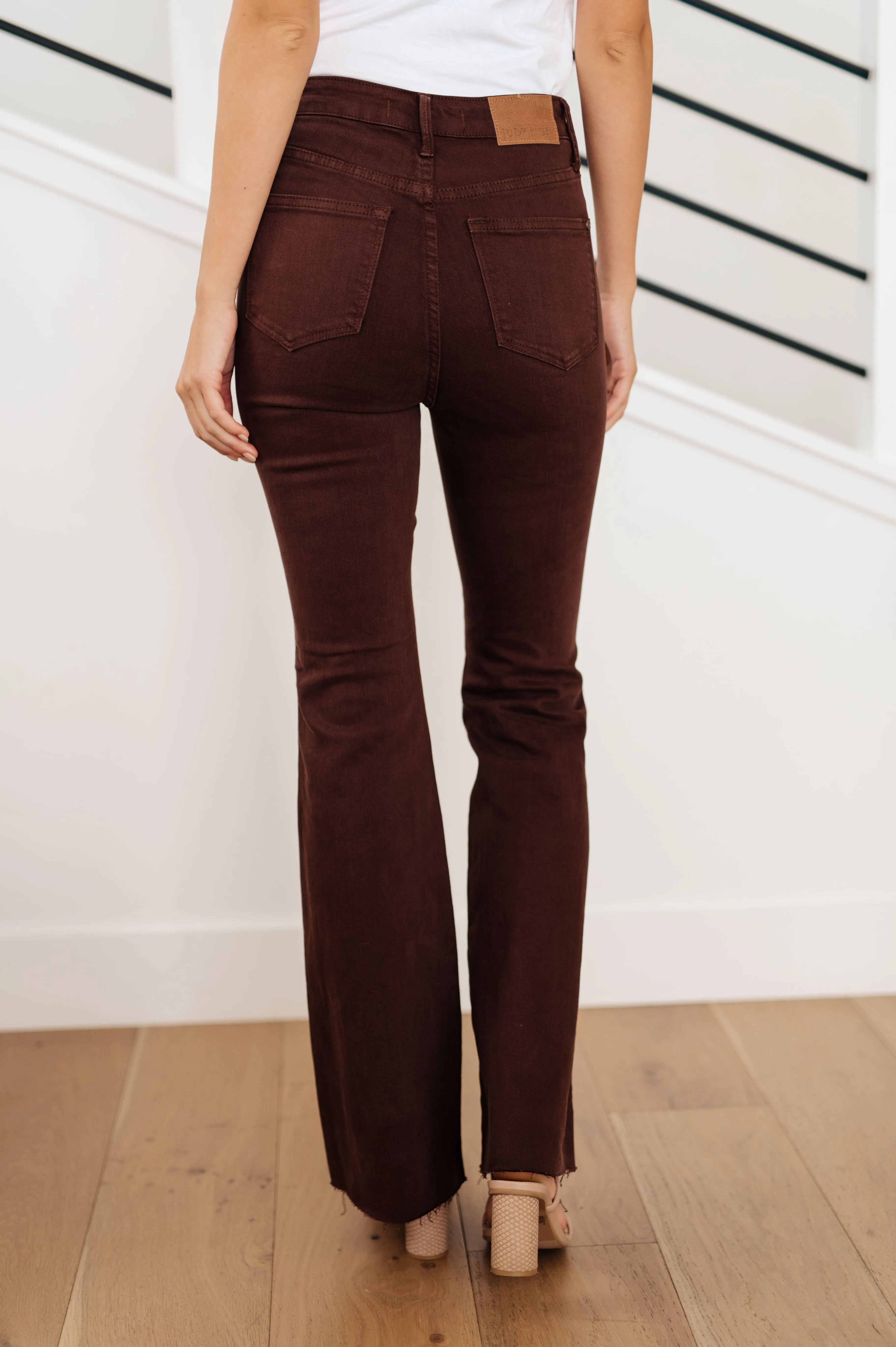 JUDY BLUE Sienna High Rise Control Top Flare Jeans in Espresso