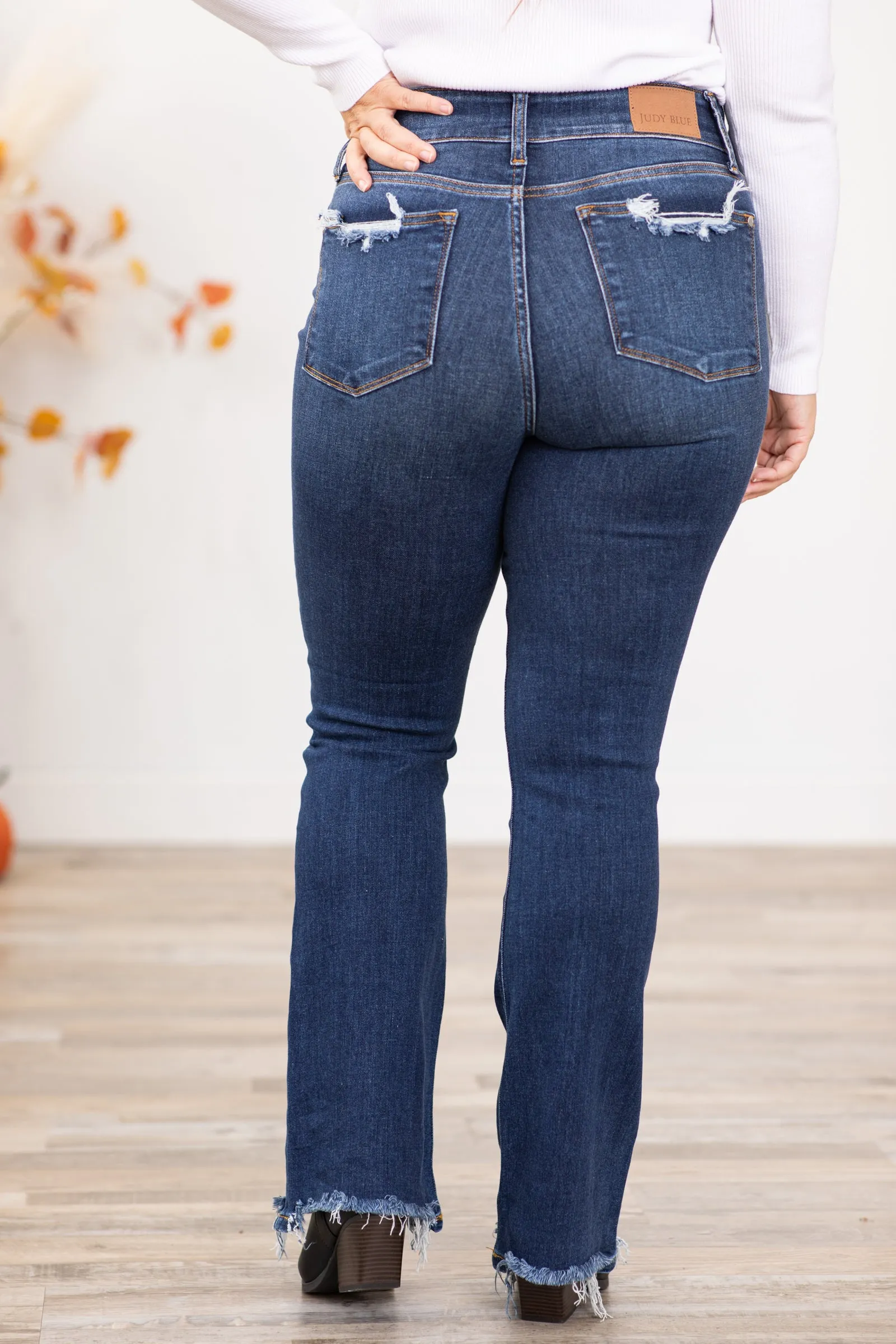 Judy Blue Vintage Wash Fray Hem Bootcut Jeans