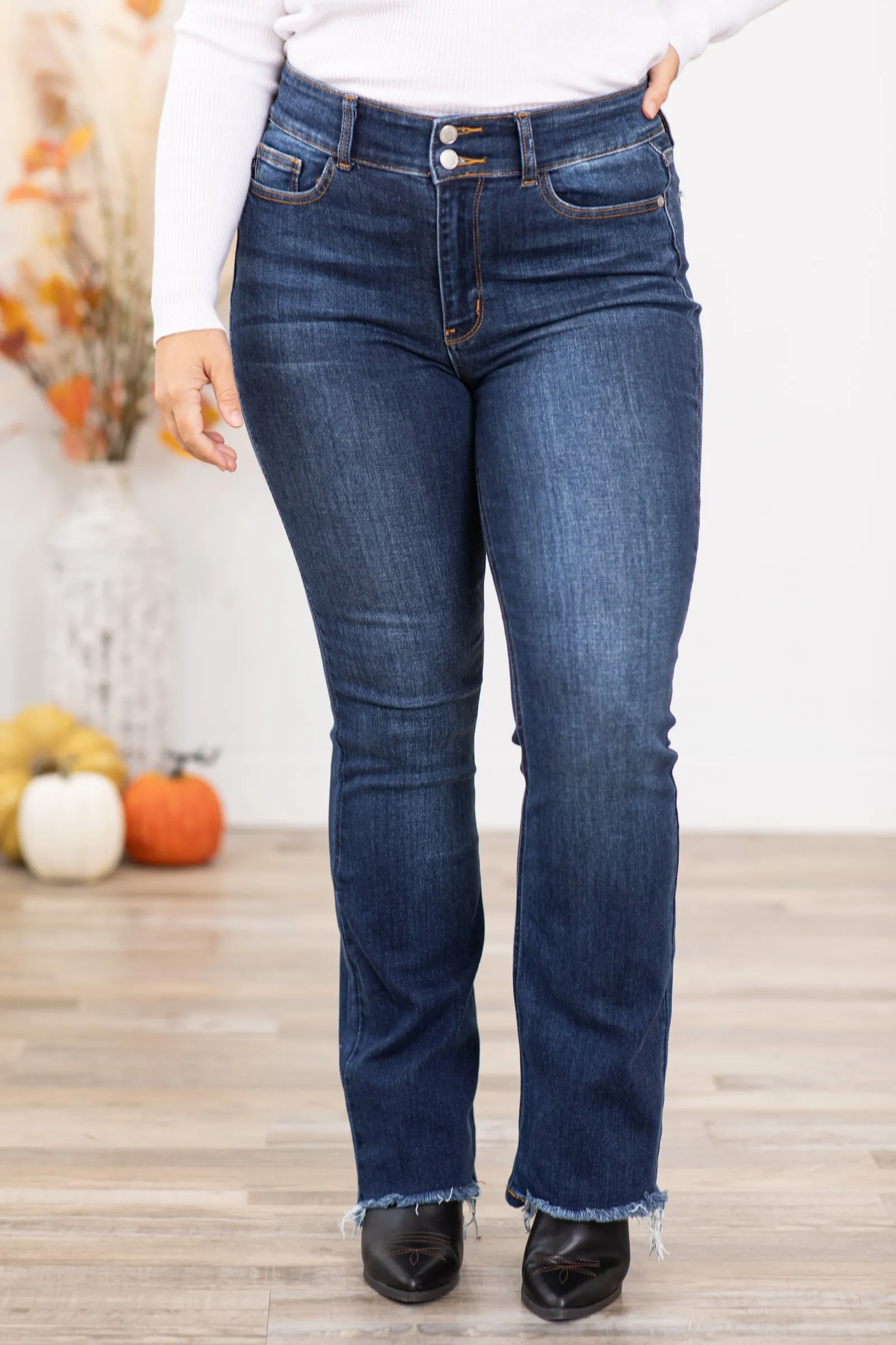 Judy Blue Vintage Wash Fray Hem Bootcut Jeans