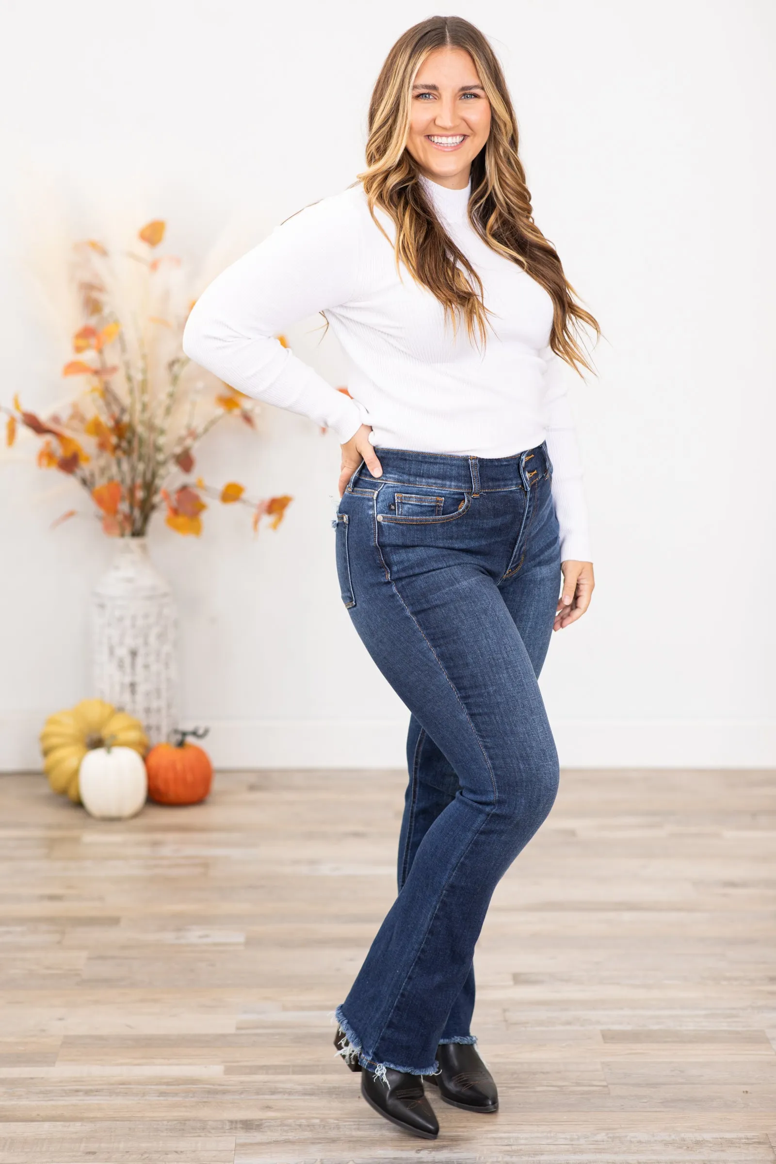 Judy Blue Vintage Wash Fray Hem Bootcut Jeans
