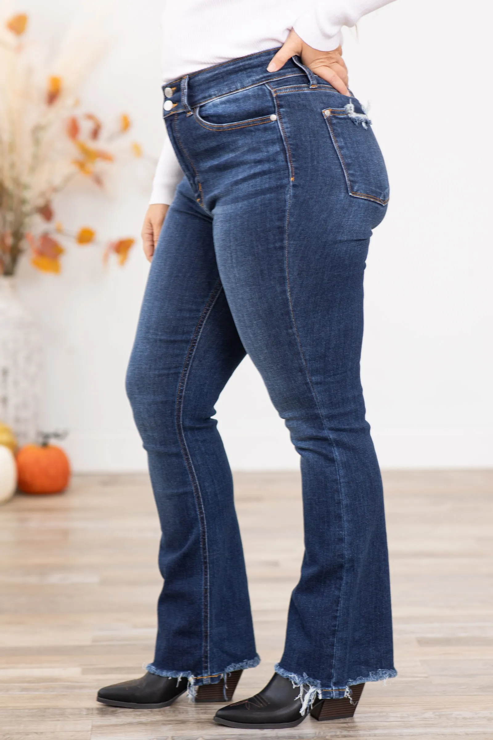 Judy Blue Vintage Wash Fray Hem Bootcut Jeans